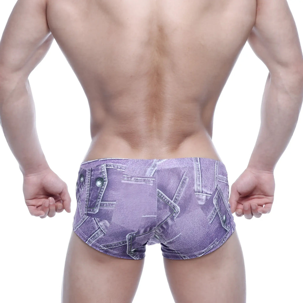 MetroMaleWear Oscar boxer denim purple men’s briefs with tailored fit and stitched pocket details in denim pattern