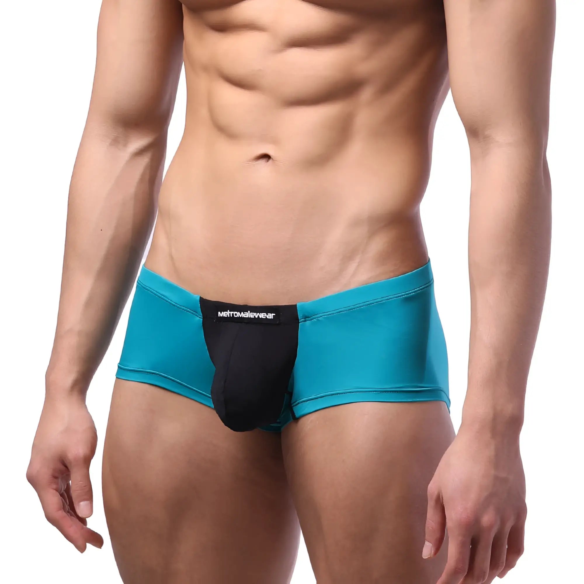 Teal and black men’s briefs with central pouch design from metromalewear oscar boxer green 2125-07