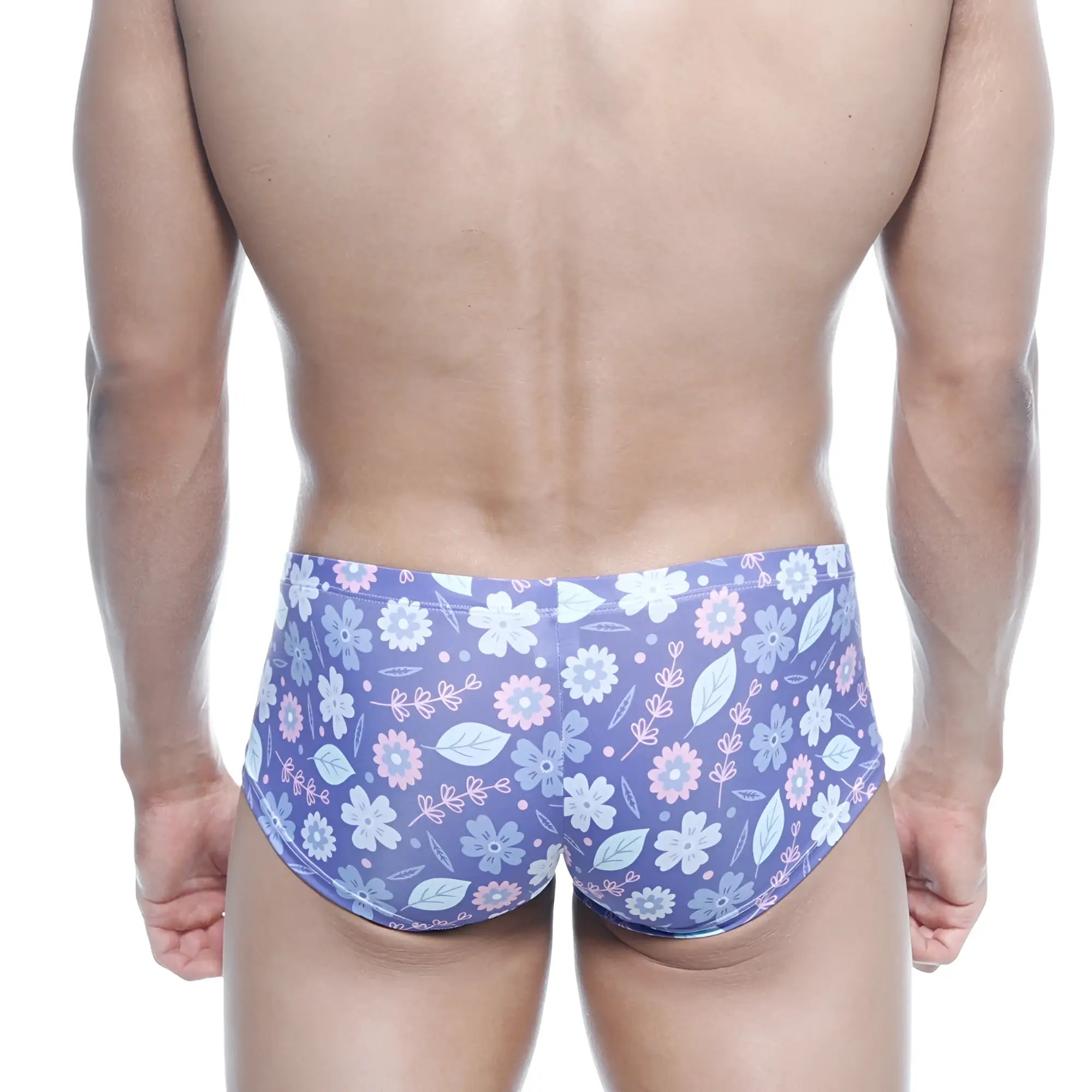 MetroMaleWear Oscar boxer Jardin 2125-44 purple floral swim trunks with pink white blossoms on soft stretchy fabric