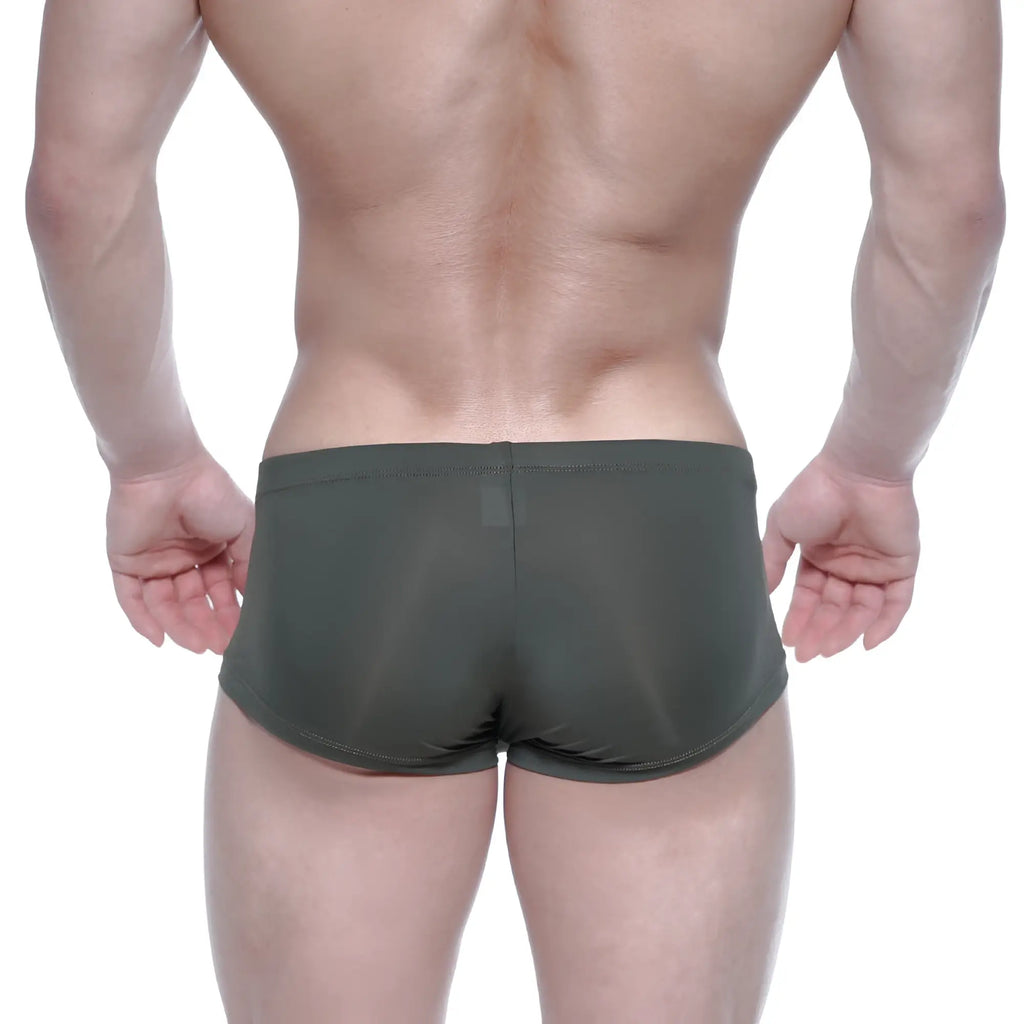 Dark olive green metro male wear oscar boxer khaki 2125-26 back side showing smooth stretchy fabric and subtle seam detail