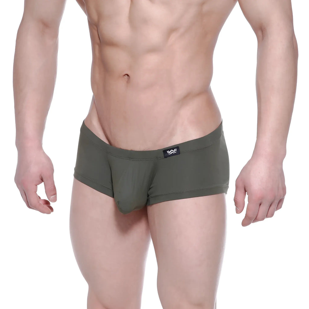 Olive green men’s metro male wear oscar boxer briefs with black logo tag on waistband in khaki color