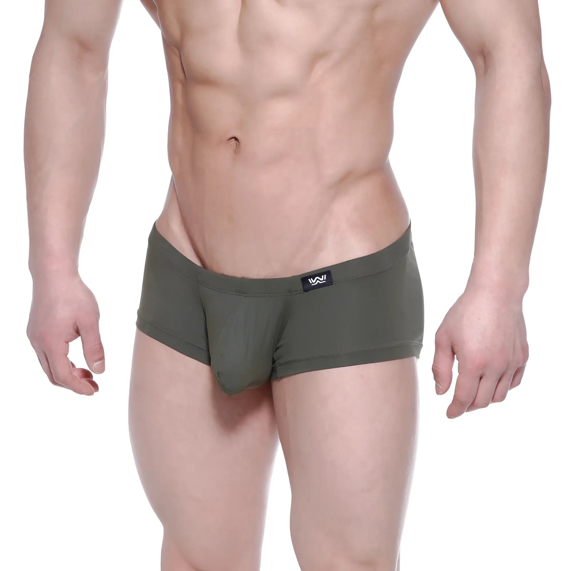 Olive green men’s metro male wear oscar boxer briefs with black logo tag on waistband in khaki color