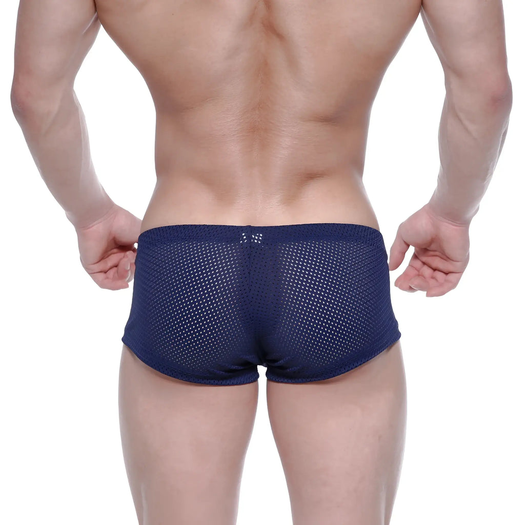 Navy blue mesh briefs with a subtle patterned waistband from metromalewear oscar boxer collection