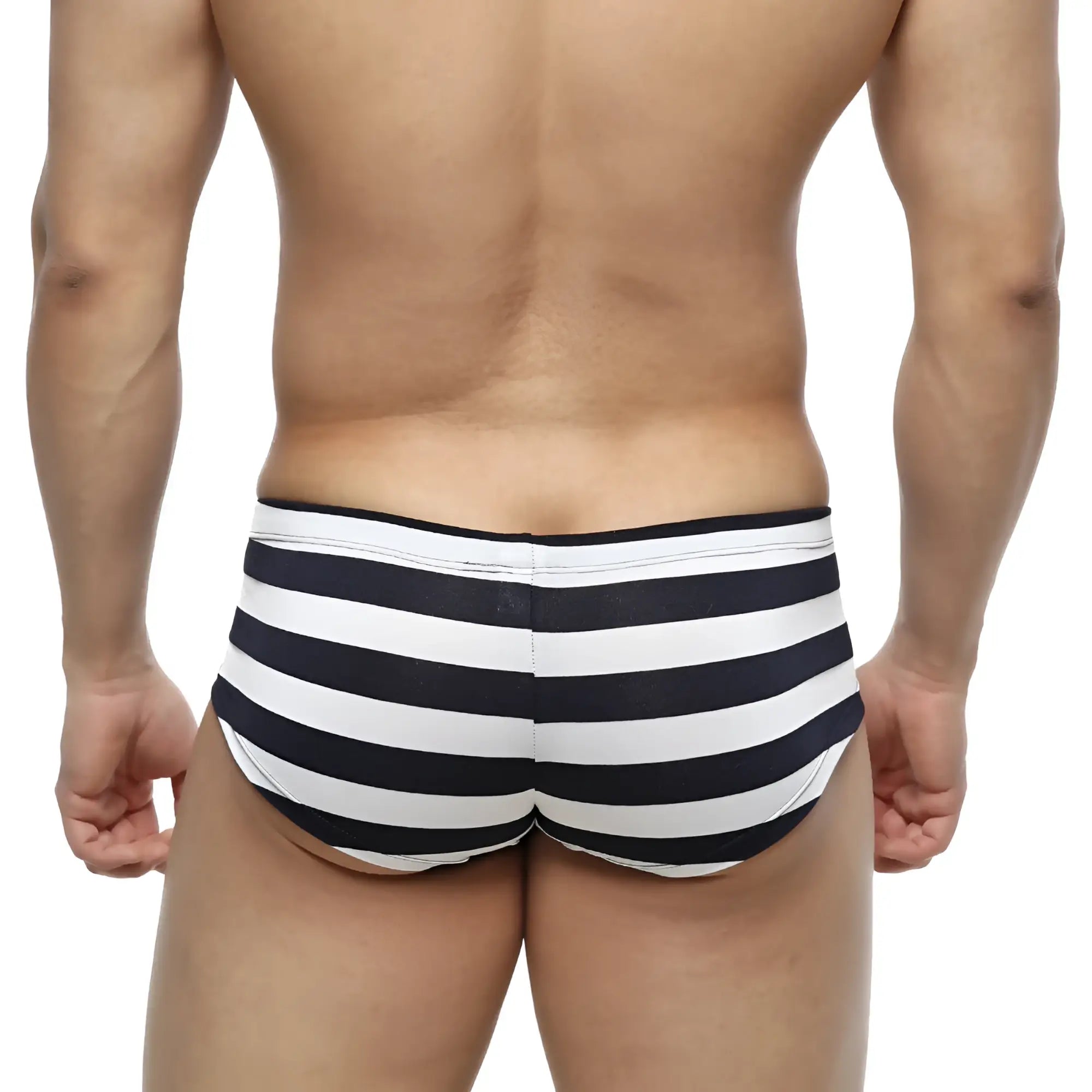 MetroMaleWear Oscar Boxer Stripe 2125-41 black and white striped men’s swim trunks for comfortable beachwear