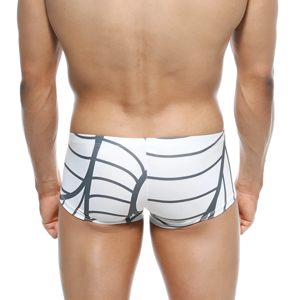 White swim trunks with black geometric ribcage pattern metroMalewear oscar boxer web 2125-40 product image