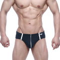 MetroMaleWear Oslo hip brief charcoal with white side stripes and small logo on waistband in black fabric