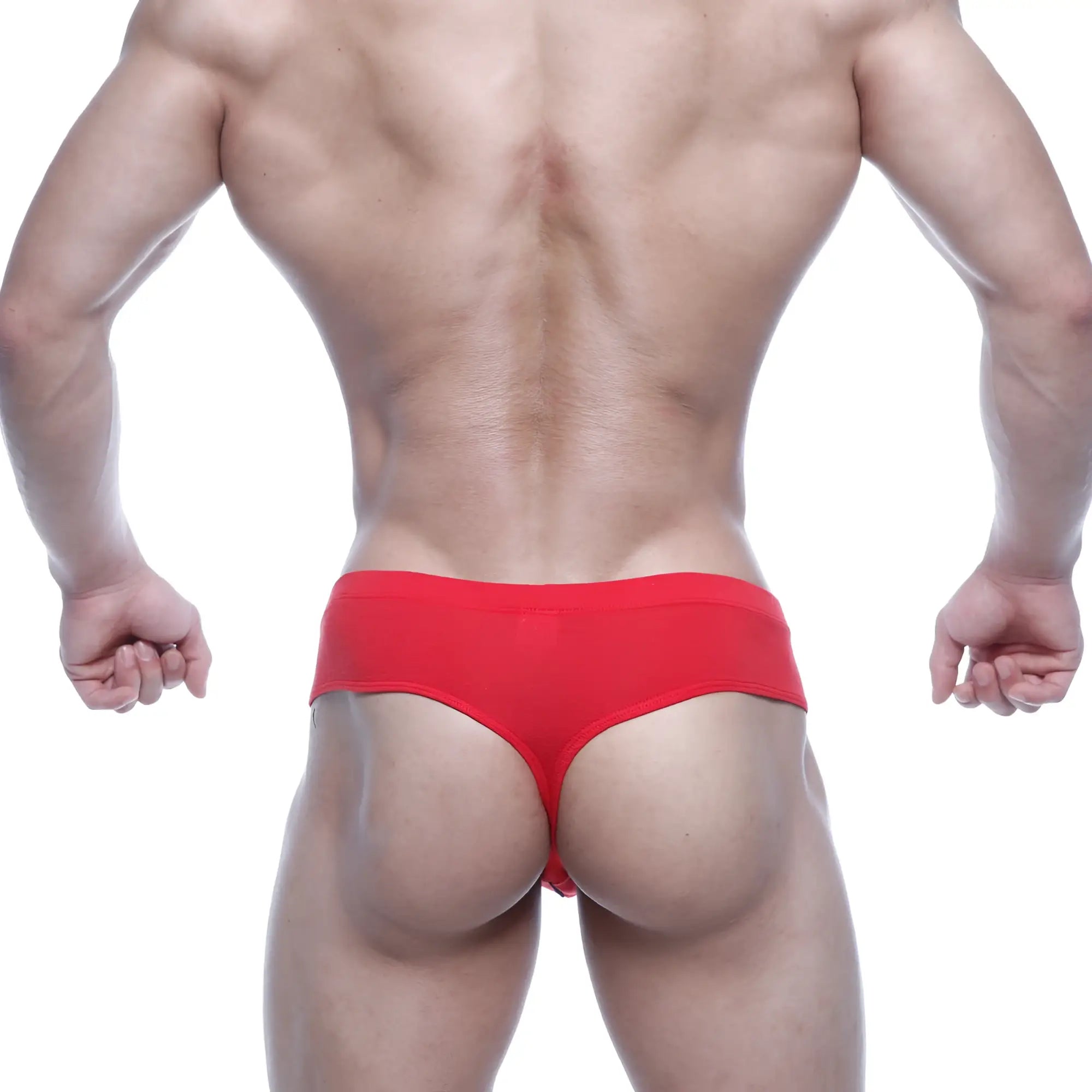 Metro male wear oslo thong red 5102-12 red athletic briefs with a snug form-fitting design showing the back side