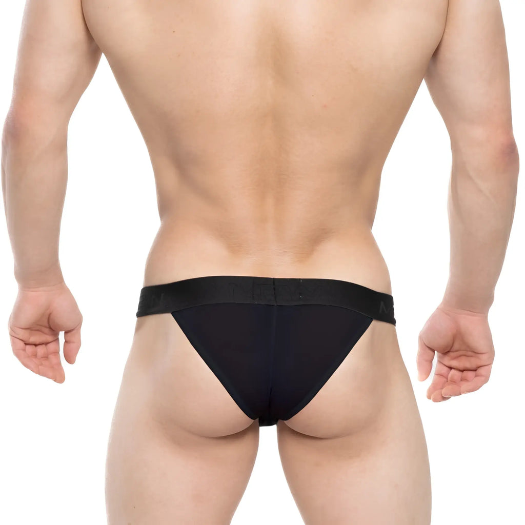 MetroMaleWear Ostion Bikini black briefs with smooth stretchy fabric and elastic waistband front view