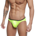 MetroMalewear over-limit bikini neon green swim trunks with vibrant neon green glossy finish and black waistband