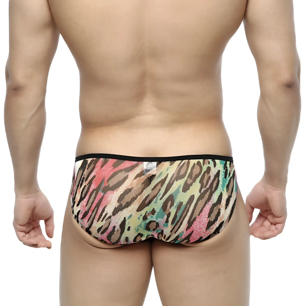 Metro male wear over-limit bikini orange 2206-79 multicolored leopard-print men’s briefs with black waistband