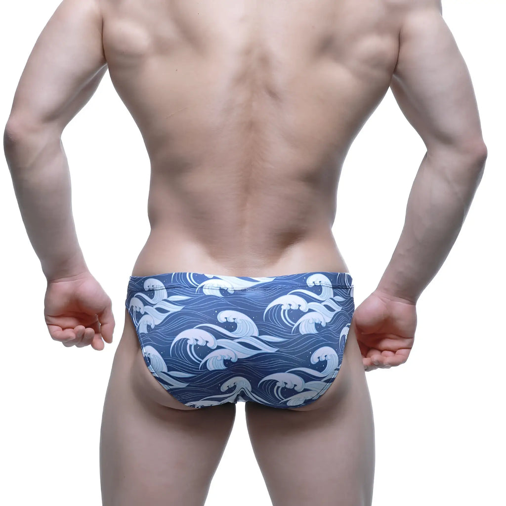 MetroMalewear pado bikini 5103-M53 blue swim trunks with white wave pattern ideal for beach and pool use
