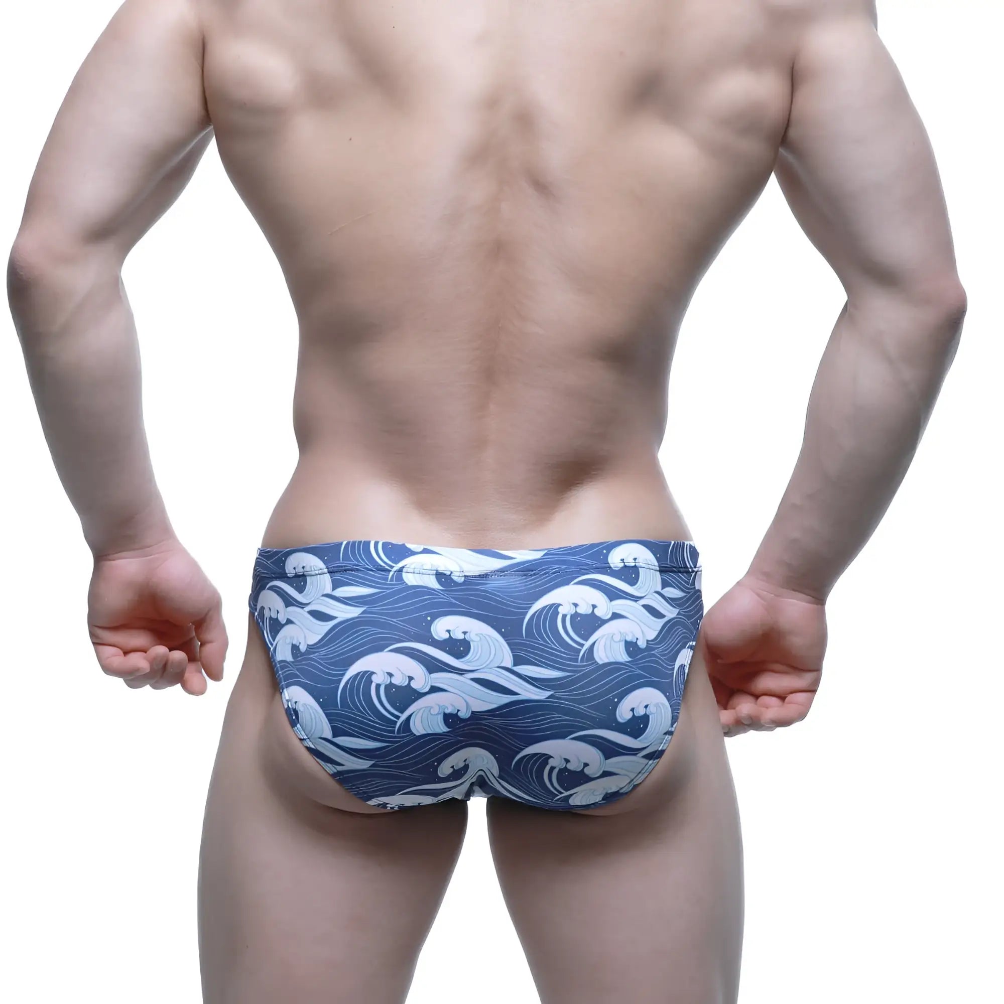 MetroMalewear pado bikini 5103-M53 blue swim trunks with white wave pattern ideal for beach and pool use