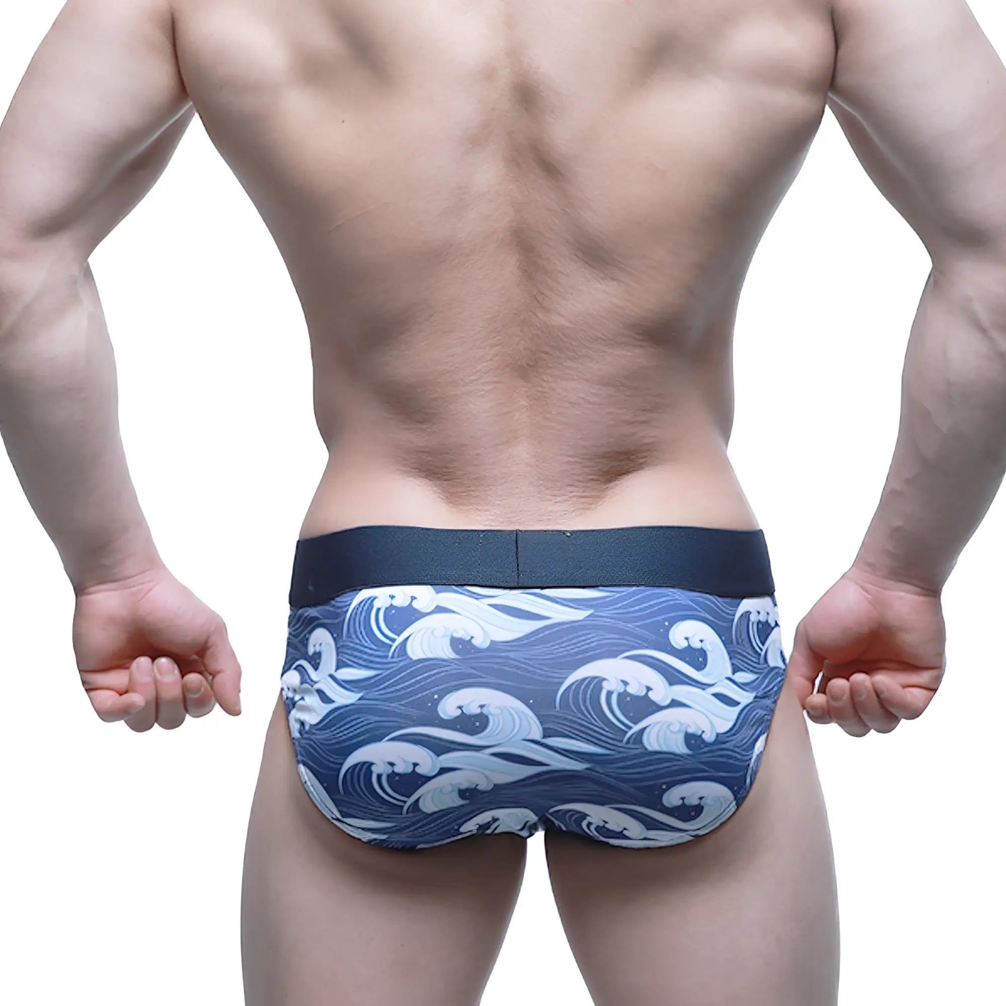 MetroMaleWear Pado Brief 5203-59 blue and white wave patterned men’s briefs with dark blue waistband