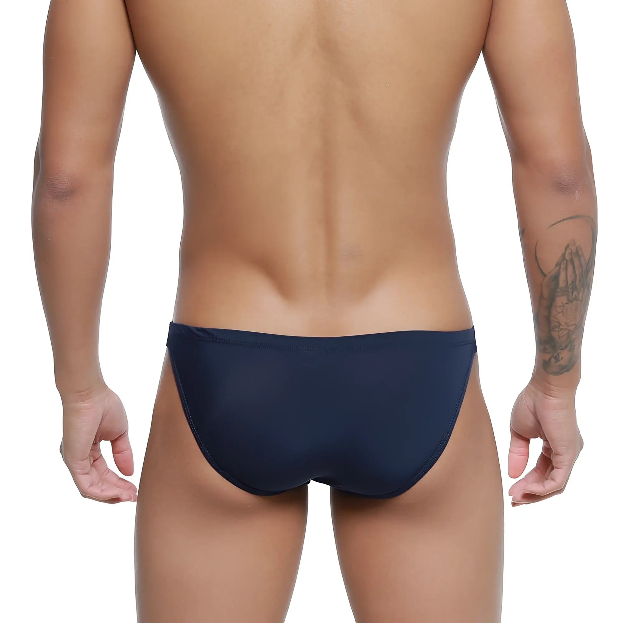 Navy blue smooth form-fitting swim trunks by MetroMaleWear Paleta Bikini dark blue 3604-29 front view