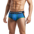 Blue and green athletic briefs with a black metromalewear waistband metro male wear palma boxer jock petrol 1413-08