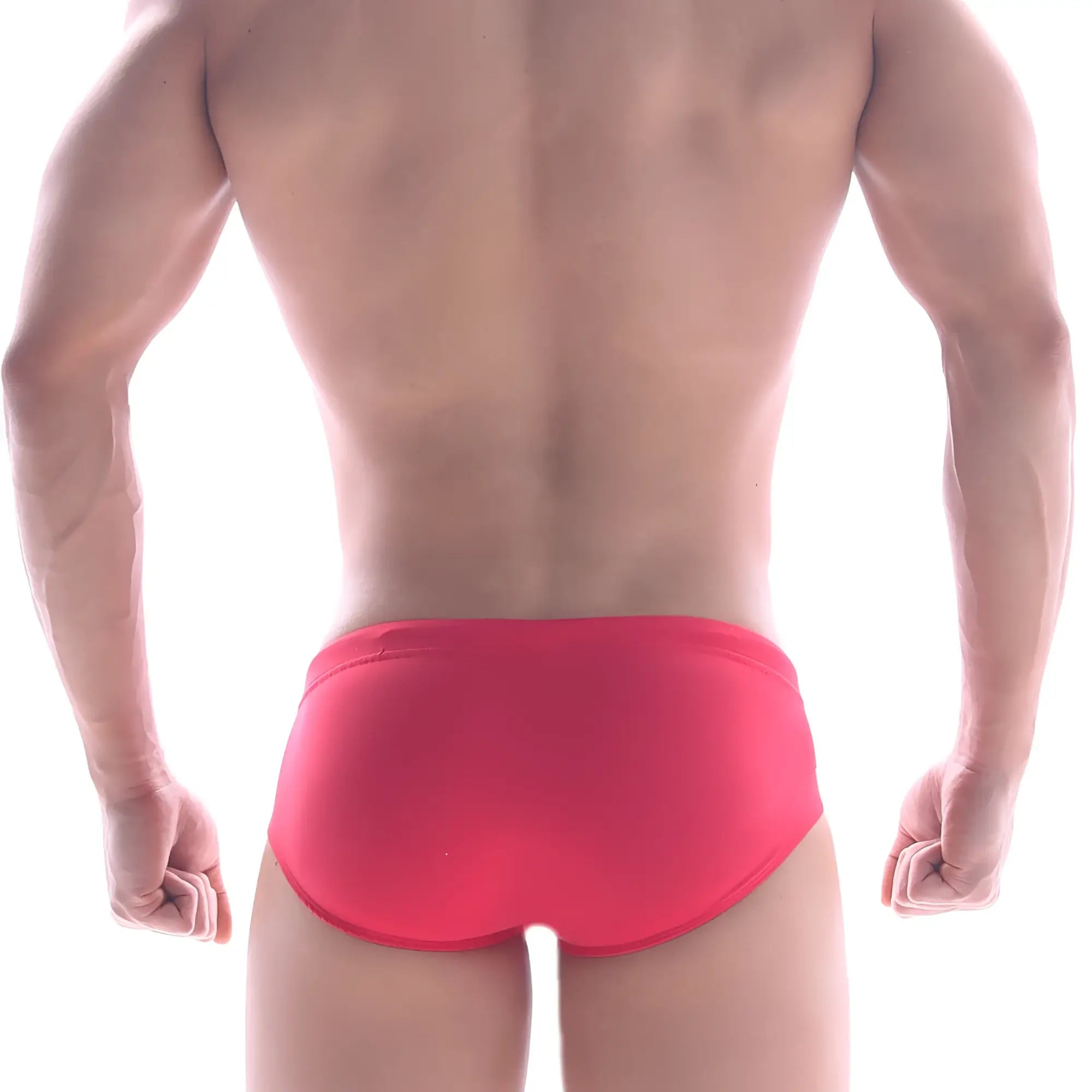 Bright red metroMalewear panel swim brief with smooth, form-fitting design ideal for swimming and beachwear