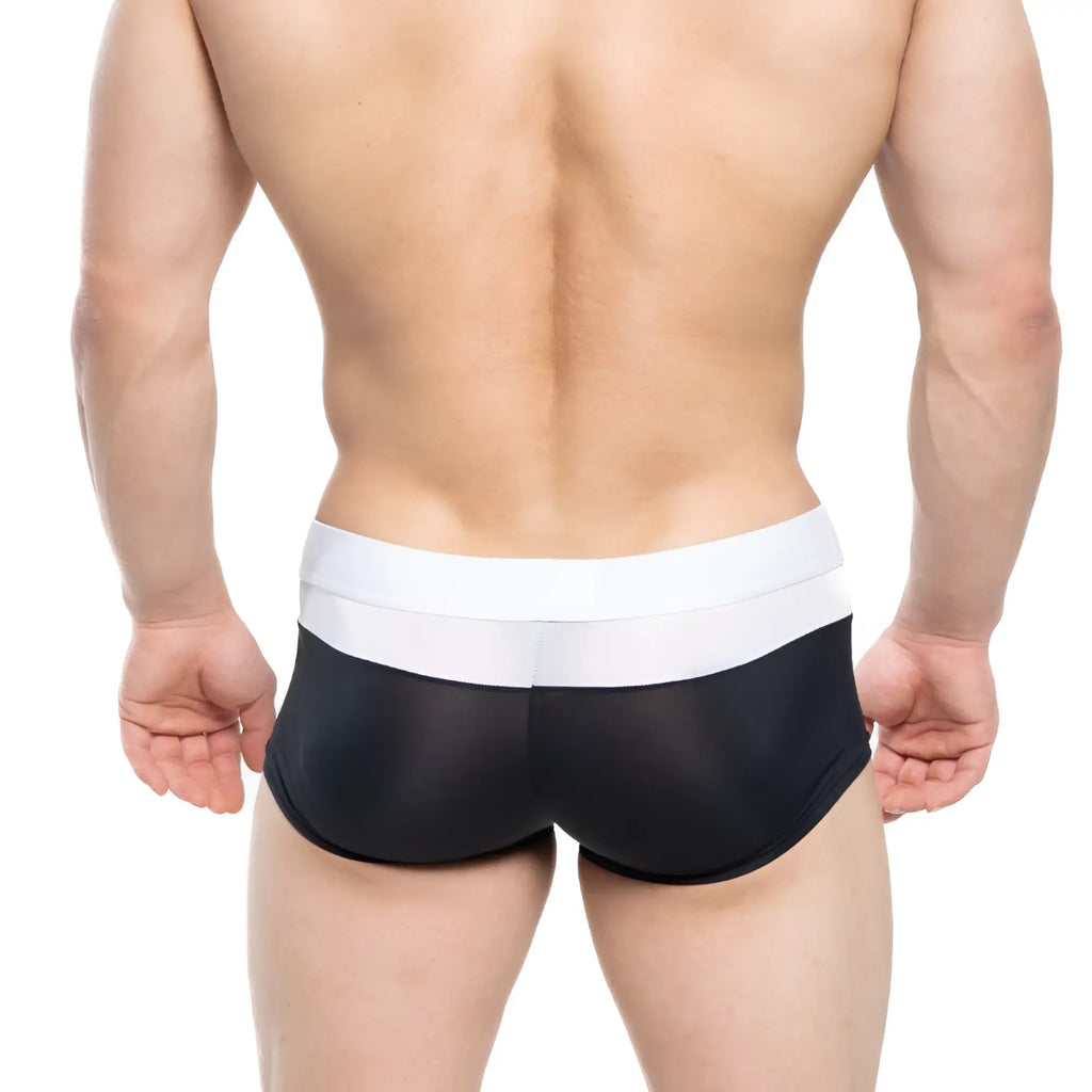 MetroMaleWear Parisienne short boxer black 2026-88 black mesh briefs with white elastic waistband front view