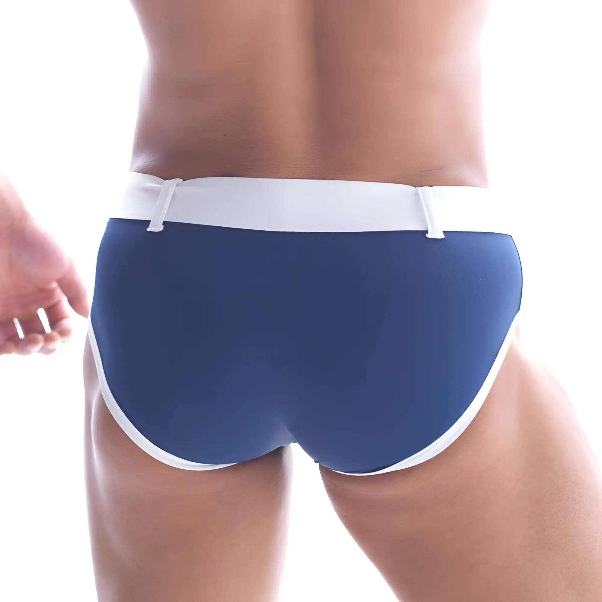 Metro malewear patagonia navy swim brief with white waistband and trim designed for comfortable swimwear use