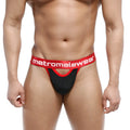 MetroMaleWear Peek-A-Boo thong briefs in black and red with bold contrasting design and breathable fabric