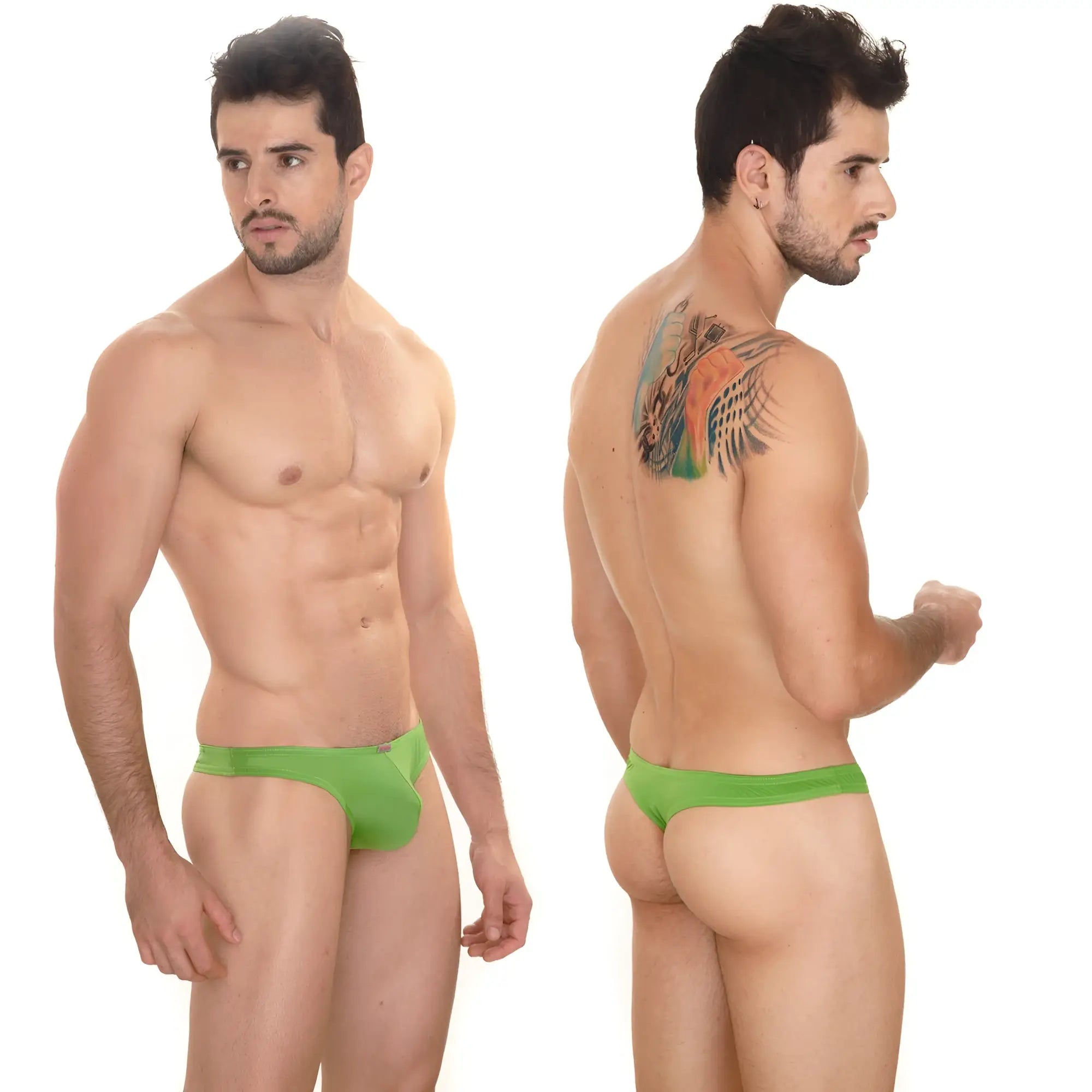 Bright green form-fitting men’s briefs from MetroMaleWear perfect scene Askin thong with comfortable stretch fabric