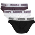 Set of three MetroMaleWear Perfect Scene hip briefs in black white and dark gray with logo waistband in cotton blend
