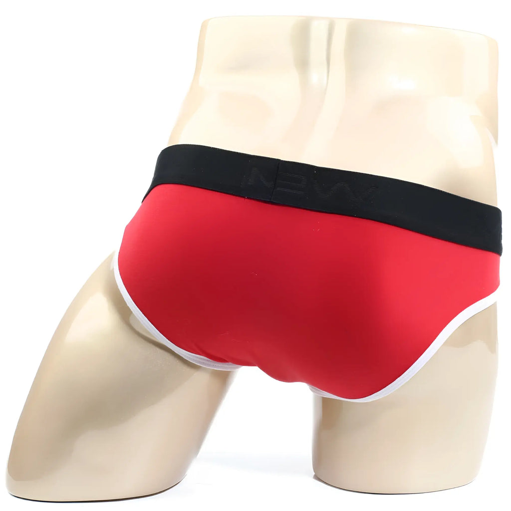 Metro male wear perfect scene red hip briefs with black waistband white trim and new brand logo on front