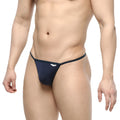 Navy blue mesh thong with sleek minimalist design and subtle white metroMaleWear logo on waistband