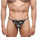 Black thong with white graffiti lettering and a red metroMalewear tag on the waistband from perfect scene string oraculo 2014-78