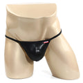 Black patent leather thong with red and white MetroMaleWear brand tag on waistband from perfect scene string pearl 2014 22