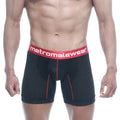 MetroMaleWear performance black mesh boxer briefs with red trim and bold red waistband featuring logo