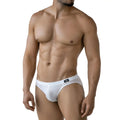 MetroMaleWear Perla Bikini 5103-18 white mesh briefs with black logo on waistband front view