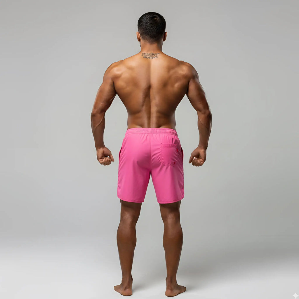 MetroMaleWear physique bright pink athletic shorts with elastic waistband and side pockets for active wear