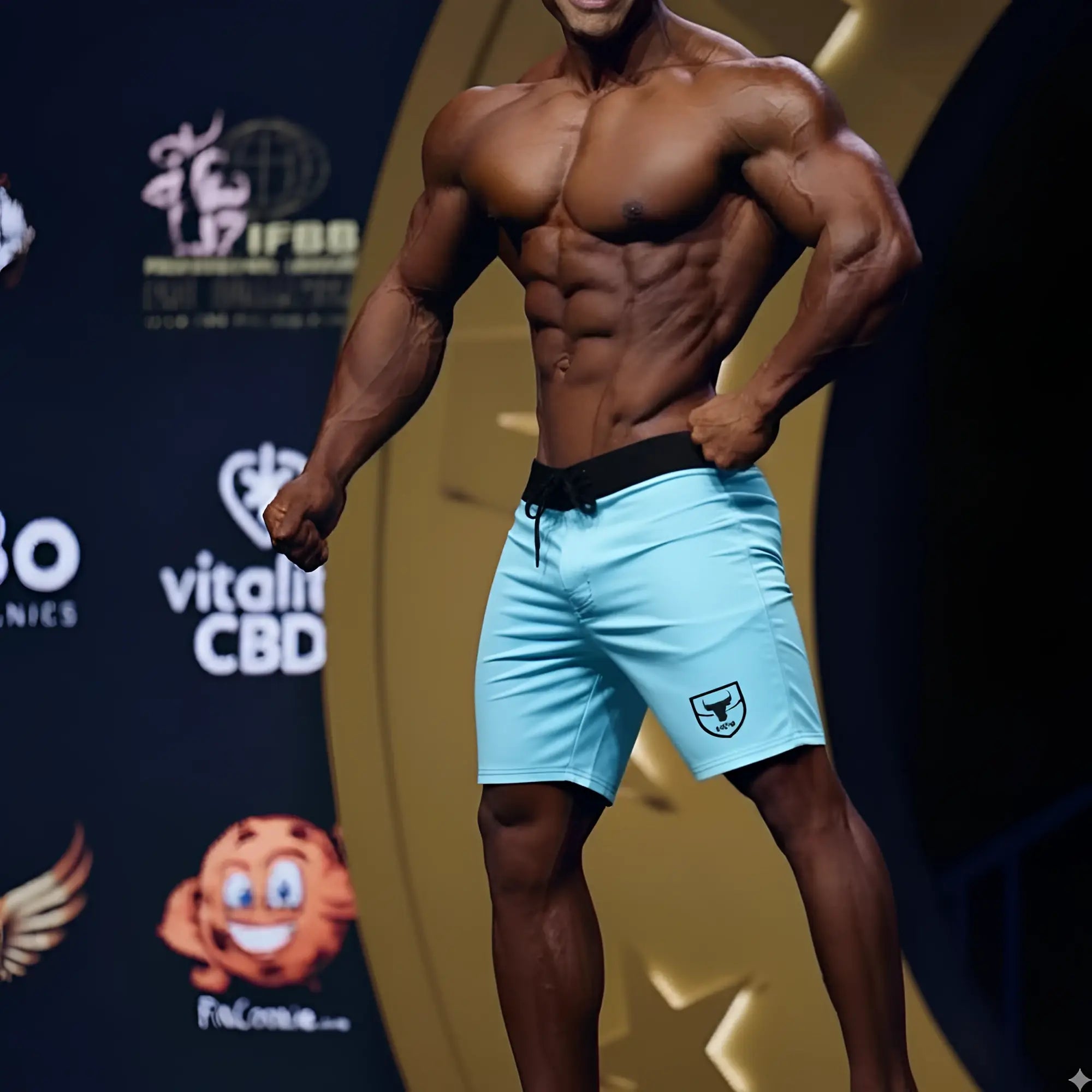Metro malewear physique board short sky 4706-06 light blue athletic shorts with black waistband and shield logo on left leg