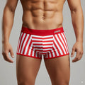 MetroMalewear pierrot red striped men’s boxer briefs with solid red waistband branded aommy in white letters