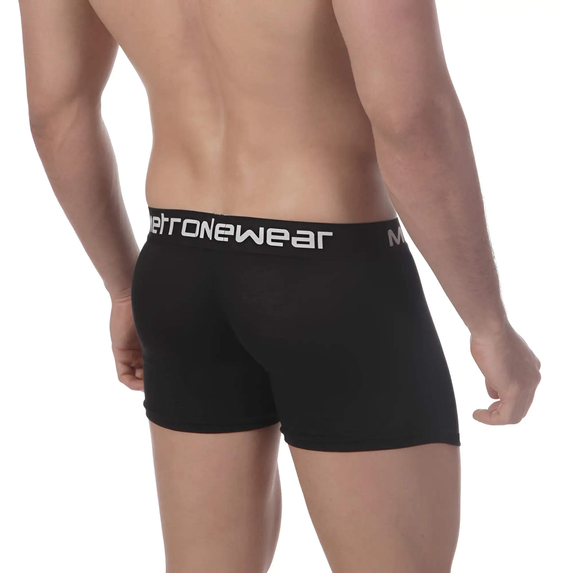 Black metro male wear pima cotton boxer briefs with white logo waistband for comfortable everyday wear