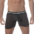 Black men’s pima cotton boxer briefs in charcoal with a contrasting white metromale wear waistband
