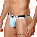 Light blue pima cotton athletic cut briefs with black and white metromalewear branded waistband metroMalewear 3002-08