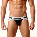 Black metroMalewear pima cotton jock strap briefs with white waistband and bold black miv branding