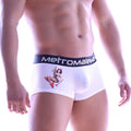 White men’s briefs with retro pin-up girl graphic and navy blue metromalewear waistband metroMalewear trunk pole dancer