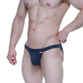 MetroMaleWear Plano bikini dark blue athletic briefs with snug fit and small red logo on the waistband