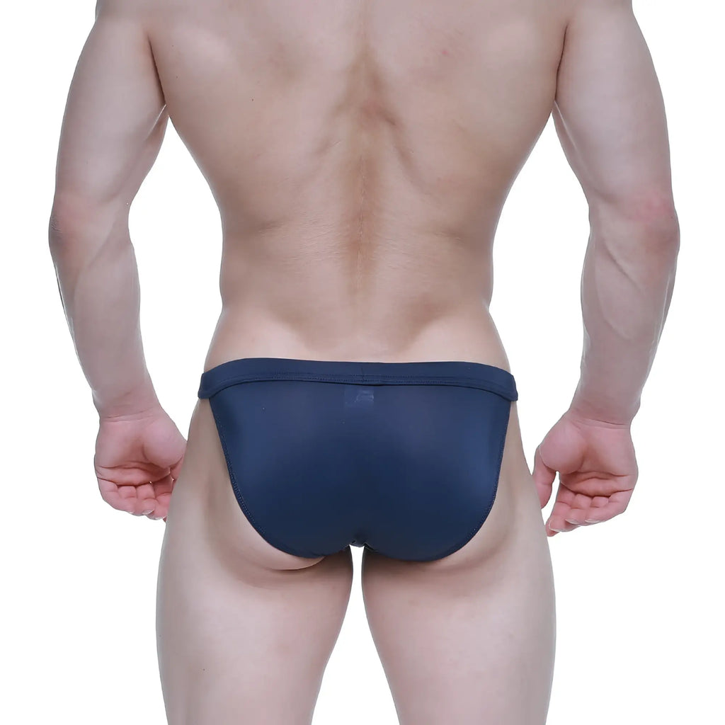 Navy blue mesh briefs from metromalewear plano bikini dark blue 3334-28 showing breathable lightweight fabric