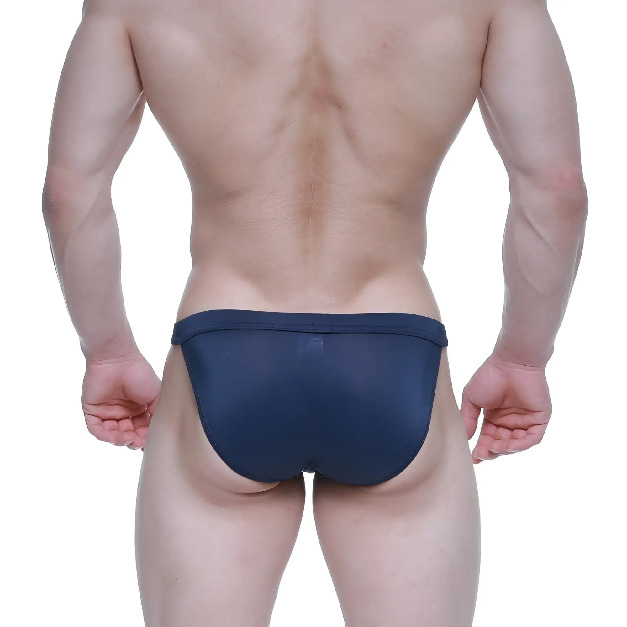 Navy blue mesh briefs from metromalewear plano bikini dark blue 3334-28 showing breathable lightweight fabric