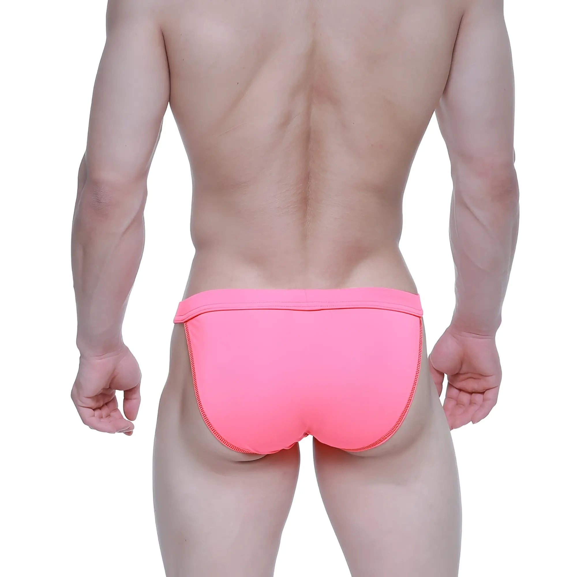 Bright pink metroMalewear plano bikini swim trunks with snug fit and side seam zipper detail for men