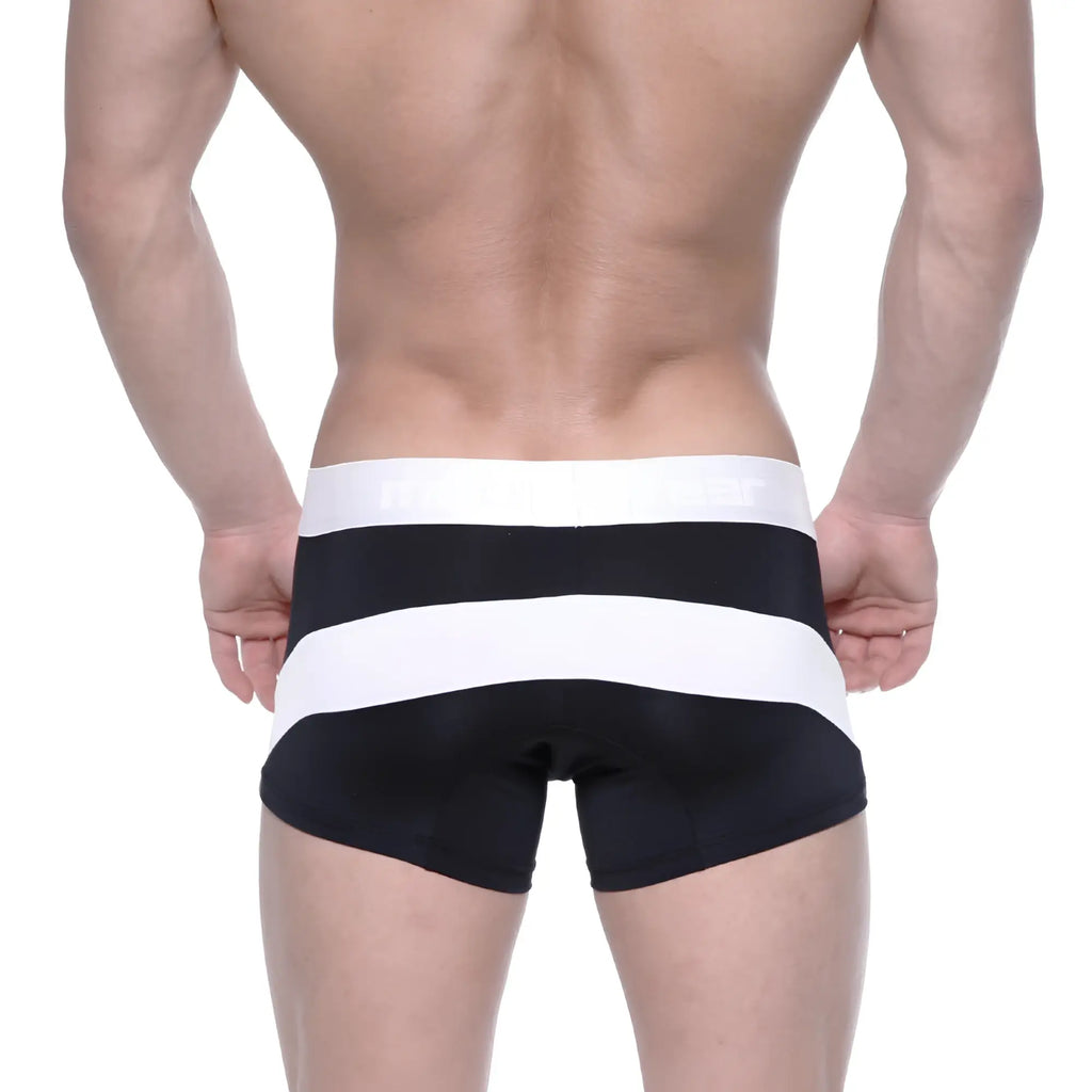 Black and white striped men’s polyester briefs with wide elastic waistband metro male wear short boxer arc 7 inch