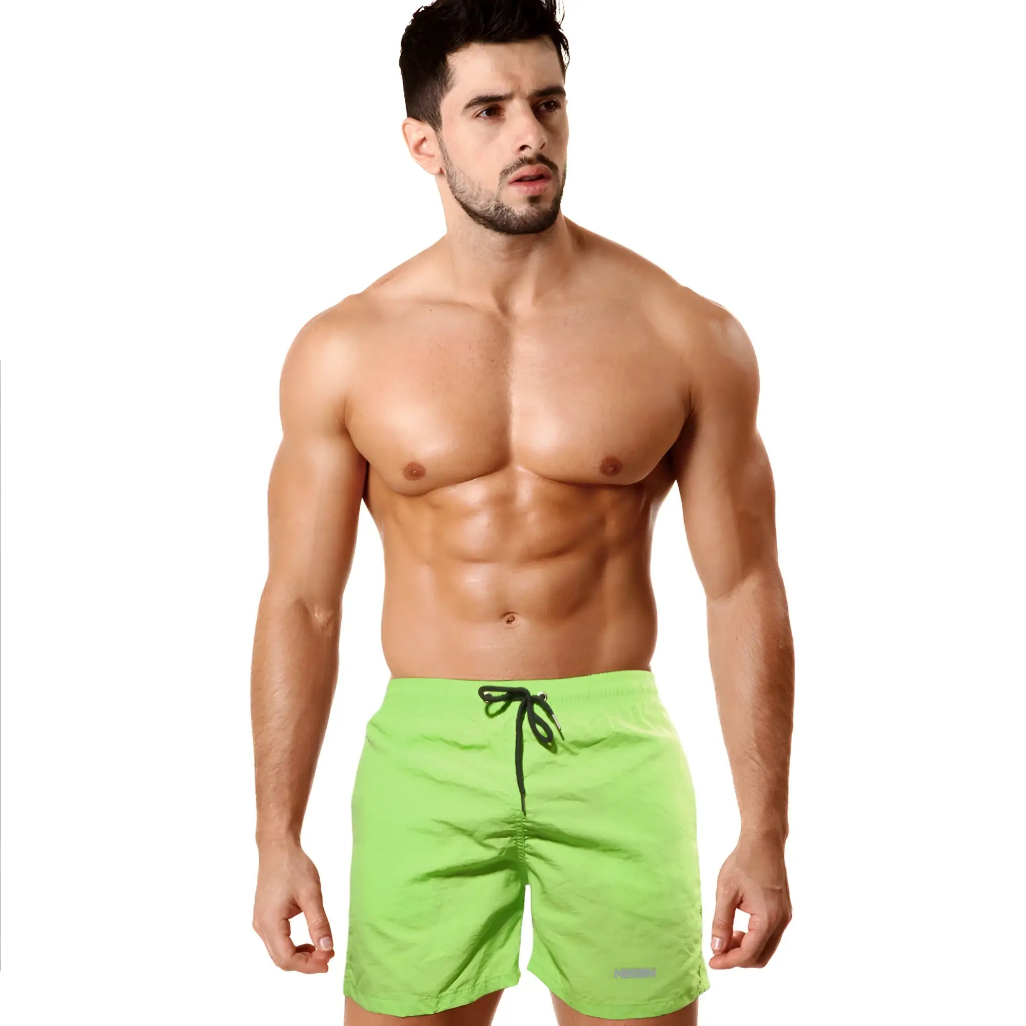 MetroMalewear pool party short neon green bright lime green swim trunks with black drawstring waistband for swimming