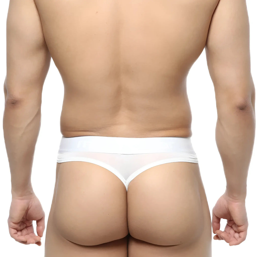 White sheer thong underwear with solid white waistband by metroMalewear prado thong white 5122-00