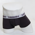 Black men’s boxer briefs with gray waistband and million logo heather fabric metroamalewear premium padded design