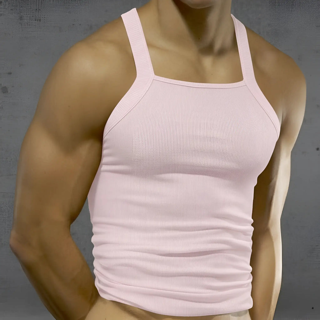 MetroMaleWear primo pink tank top 3125-02 ribbed fabric square neckline thin straps sleeveless summer wear