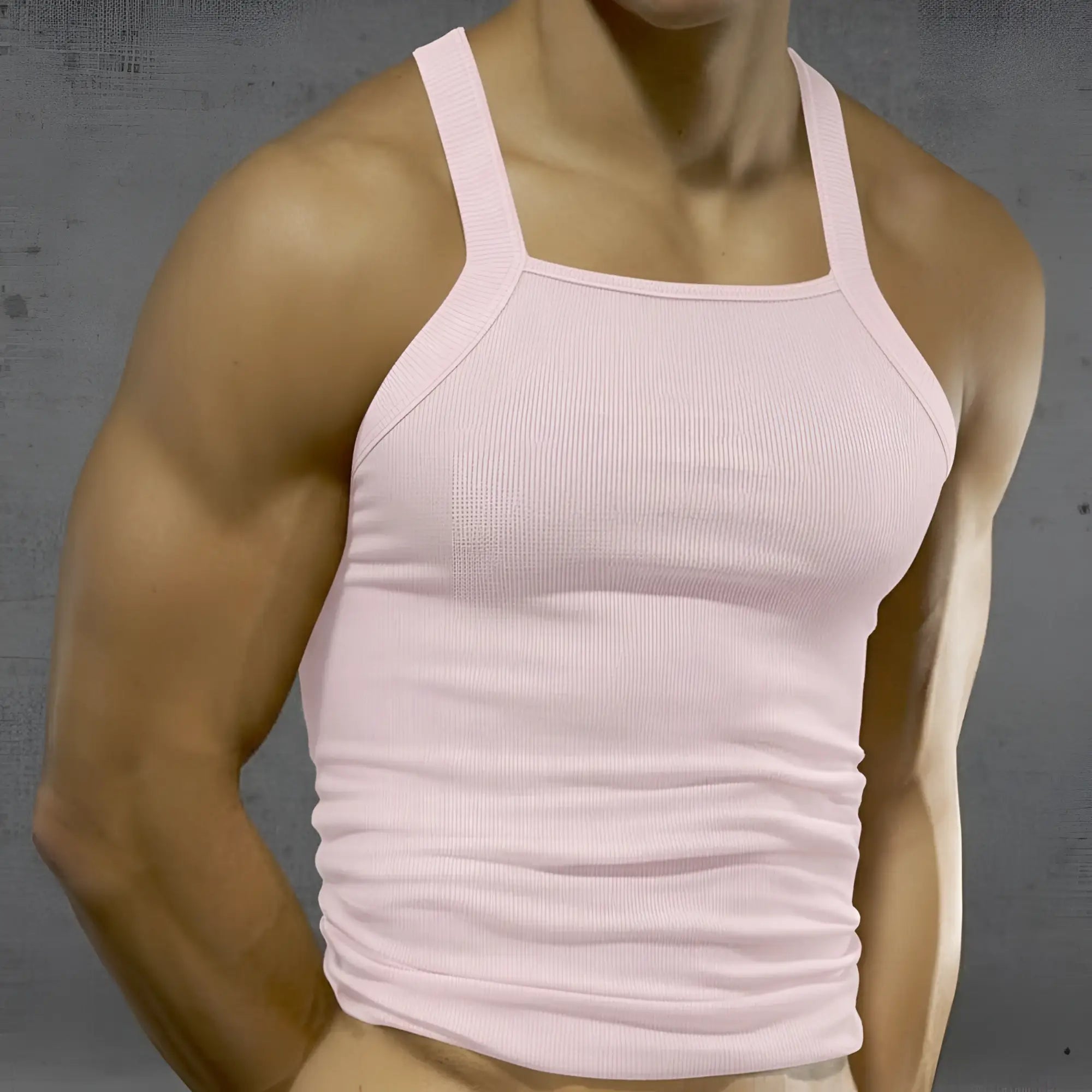 MetroMaleWear primo pink tank top 3125-02 ribbed fabric square neckline thin straps sleeveless summer wear