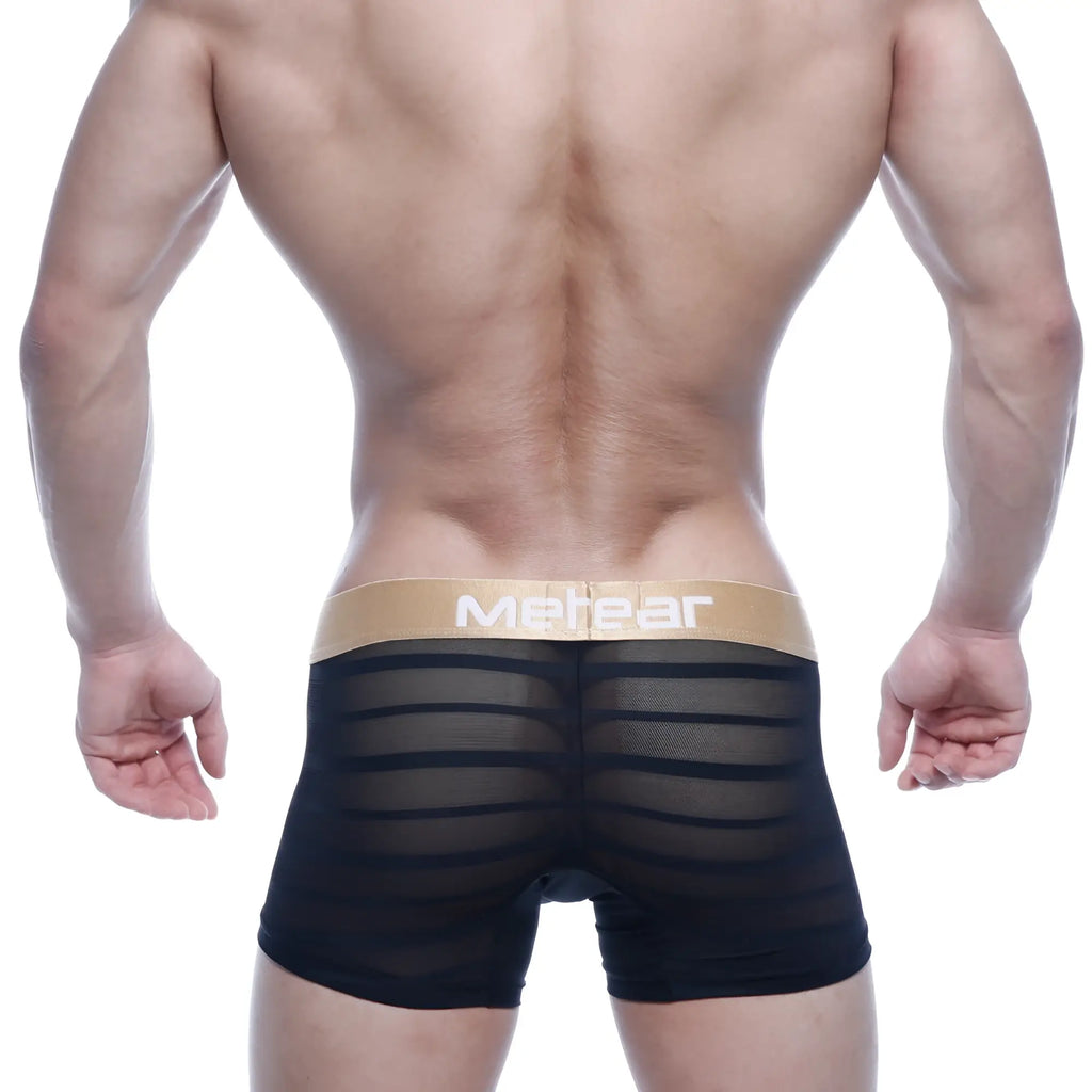 Black mesh boxer briefs with tan merear waistband metro malewear prism short boxer 7 inch 2022 96